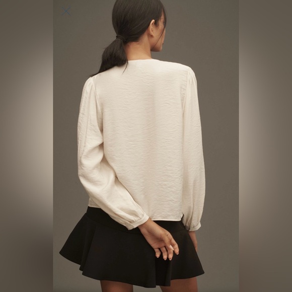 Anthropologie Puff Sleeve Textured Cream Blouse sz S - Picture 4 of 5